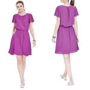 BANANA REPUBLIC Wrap Front Flutter Sleeve Dress Purple Size XS